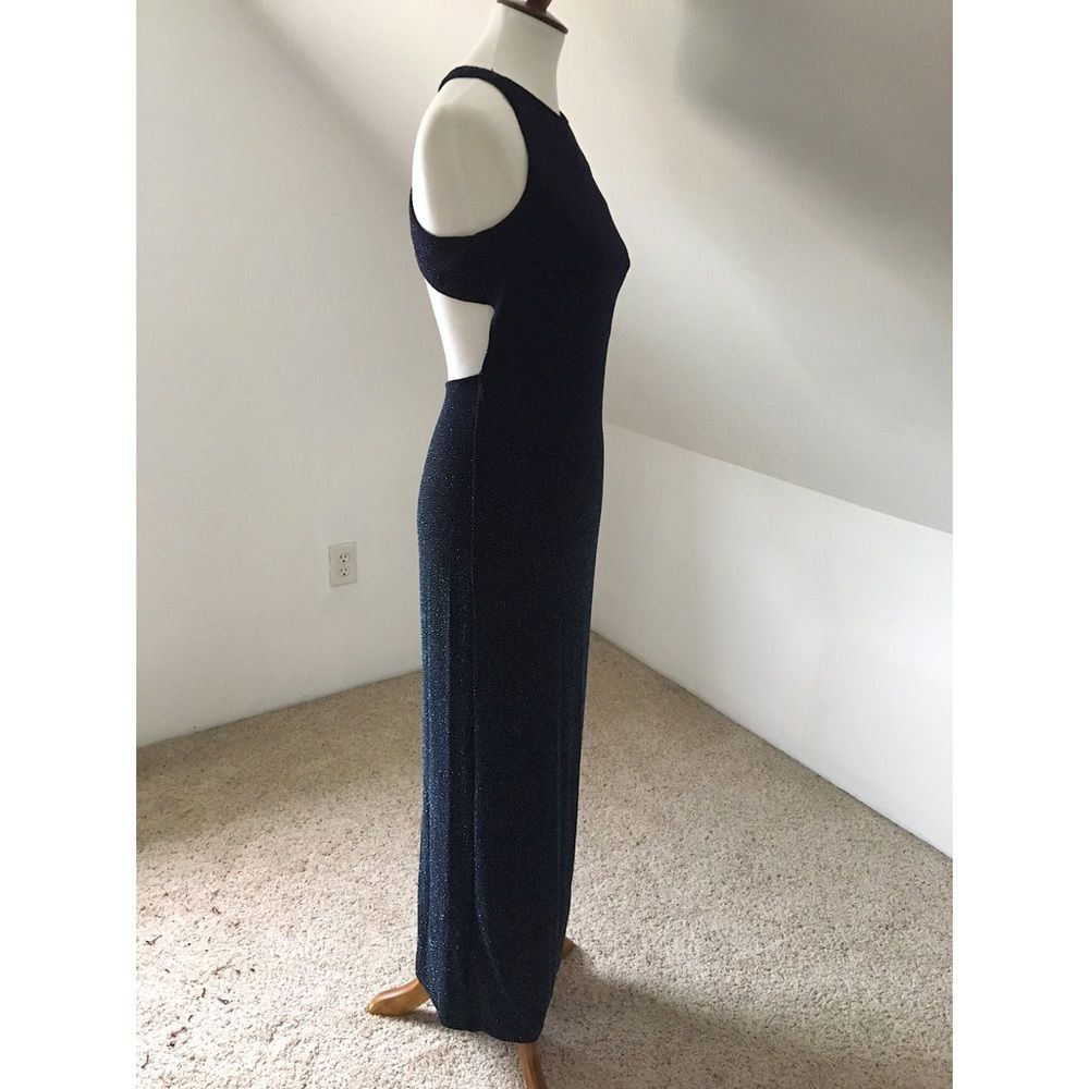 Vintage Y2K Navy Metallic Shimmer Open Back Maxi Dress NWT Size M - Picture 7 of 8